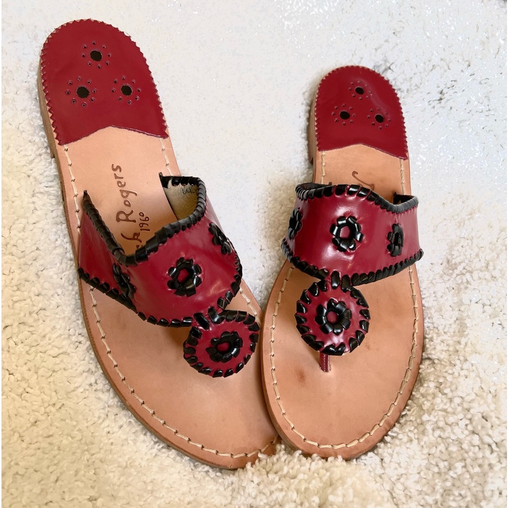 Jack Rogers “Spirit” Sandals. Garnet & Black in original box.